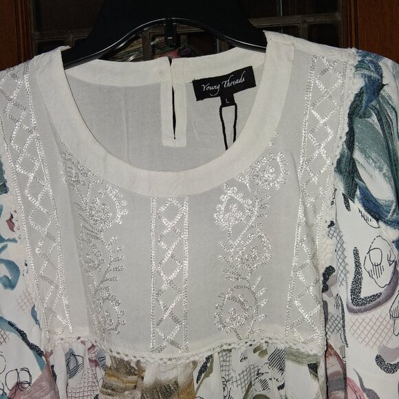 Young Threads Floral Dolman Sleeve pheasant blouse top size large NWT  B21 - Picture 6 of 10